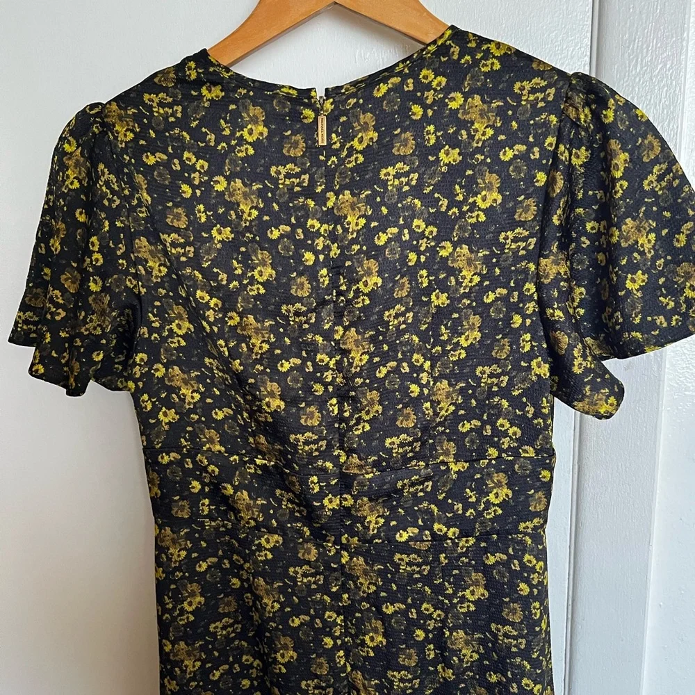 Michael Kors Black and Yellow Floral Midi Dress